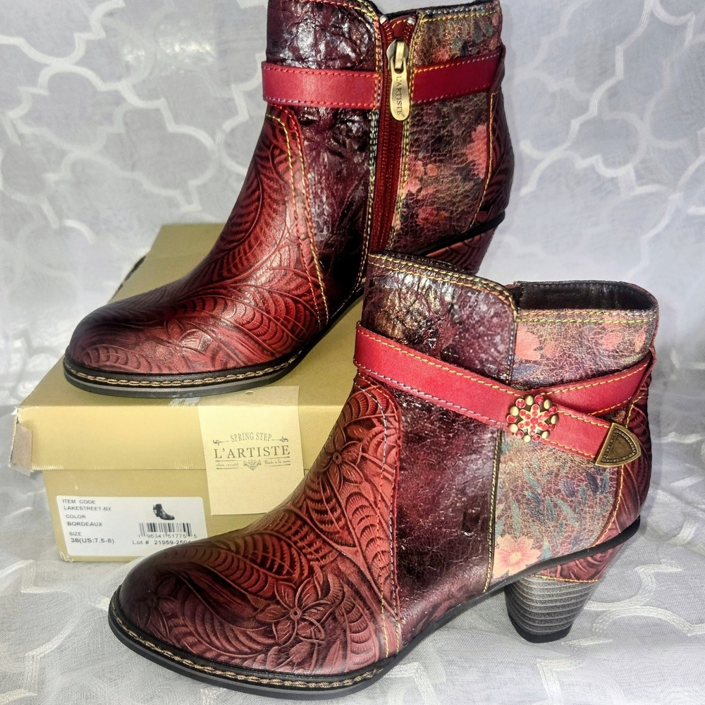 L'ATISTE Leather Boots. Lakestreet BX. Bordeaux. New In Box 7.5-8